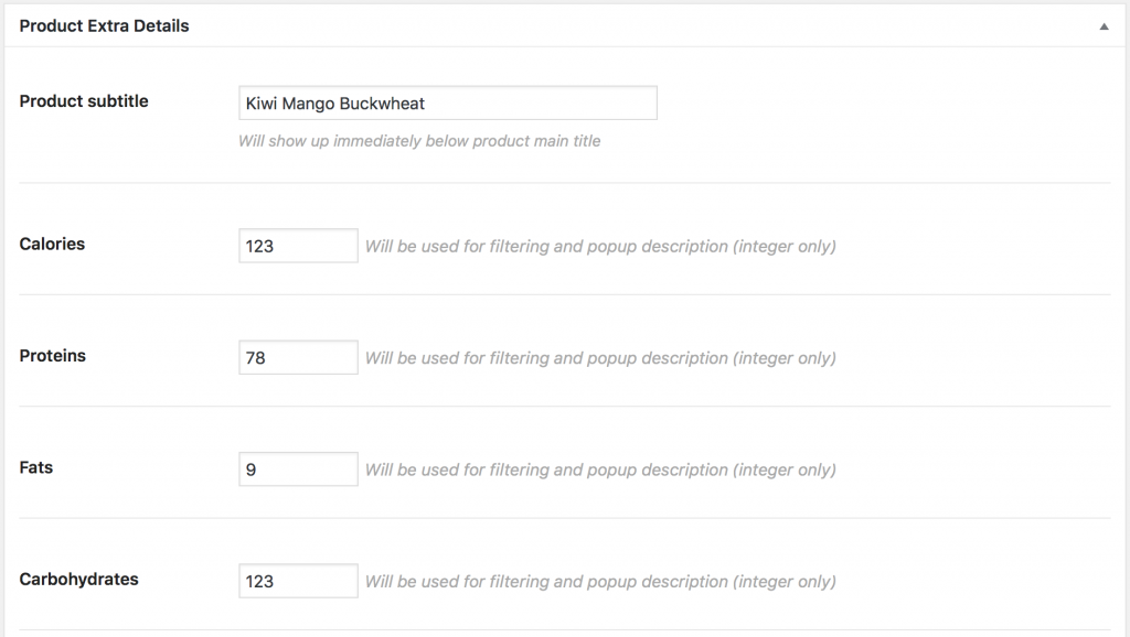 Madang theme product nutritions customization.