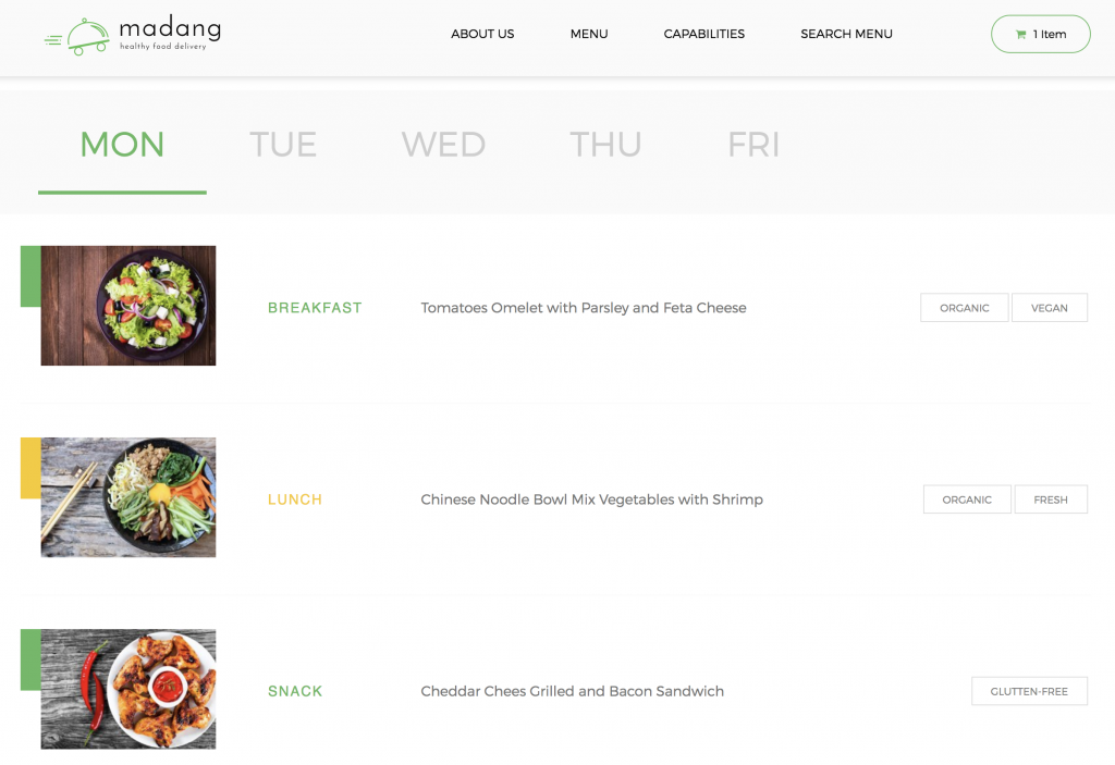 Meal plan package representation in WordPress.