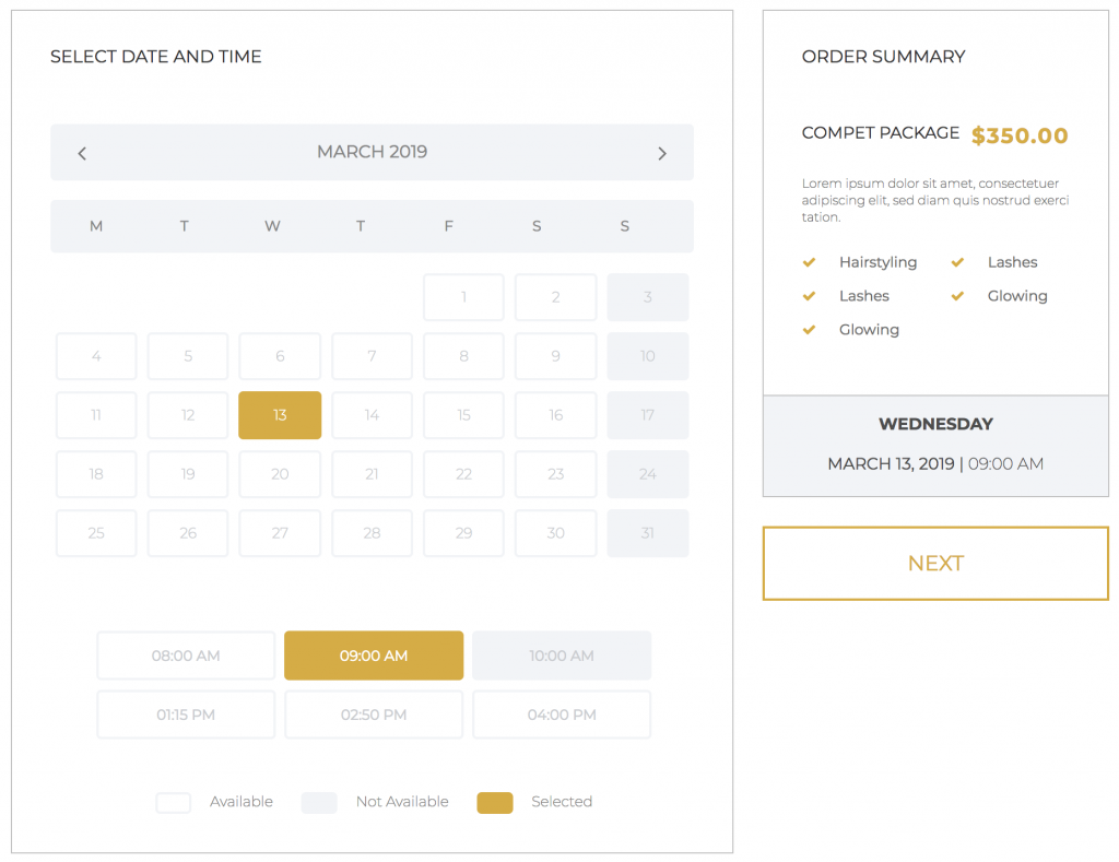 Mina theme - calendar for bookings, reservations and appointments 