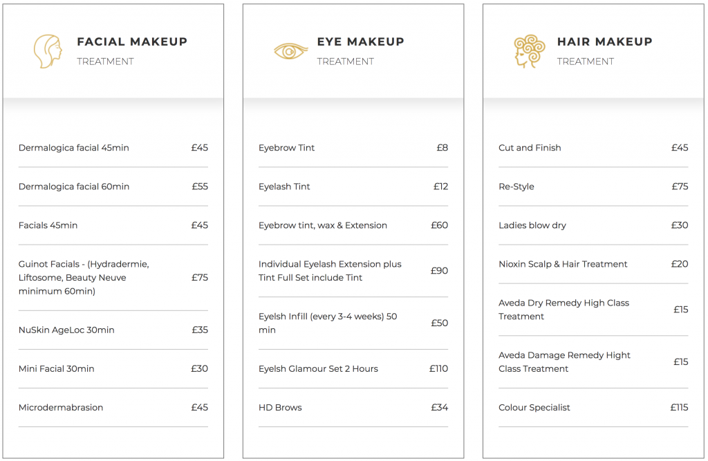 Mina theme - pricing lists table.