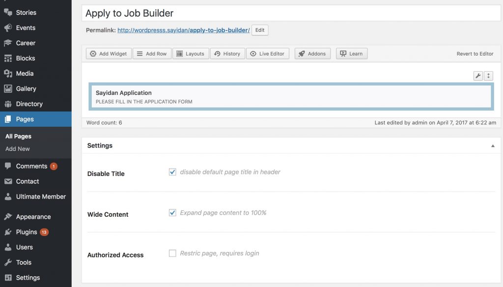 Sayidan theme - job offer application form.