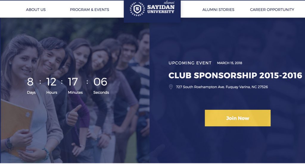 Sayidan theme - screenshot of promoted event with countdown timer.