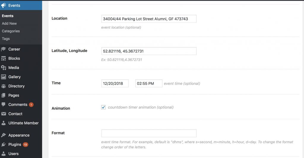 Sayidan theme - Event details population from admin page.