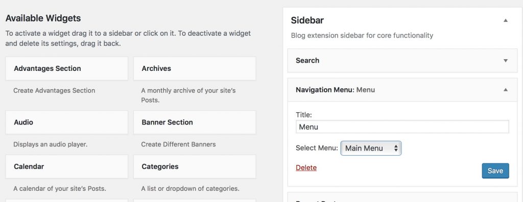 WordPress specifying navigation menu in sidebar.