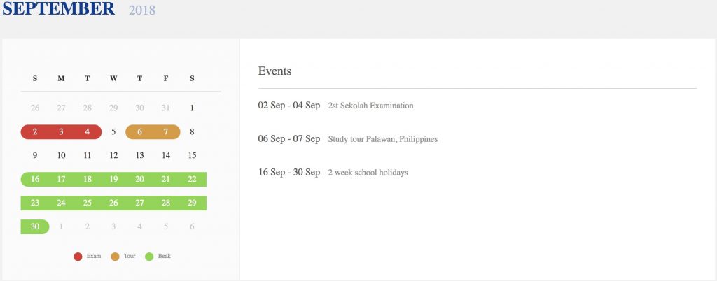 Sekolah theme - academic calendar preview