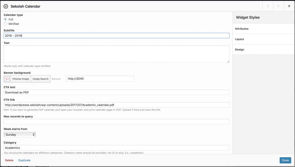 Sekolah calendar - setting up and publishing academic calendar.