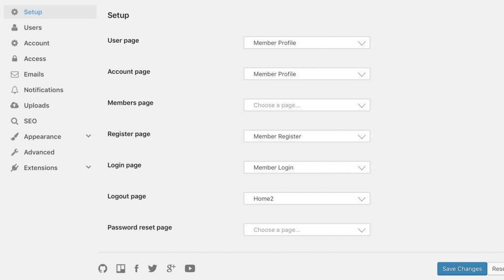 Defining Ultimate Member login, register, user profile pages 