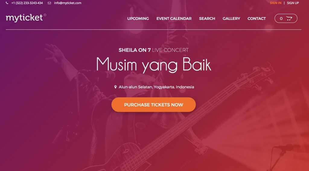 MyTicket WordPress website template homepage screenshot