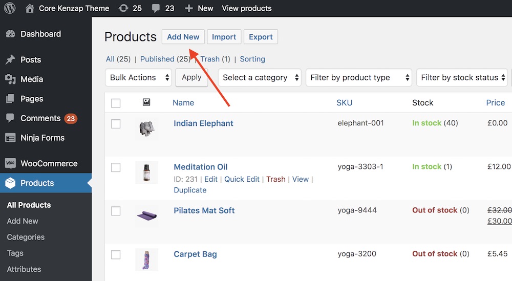 Listing First Product product woocommerce 