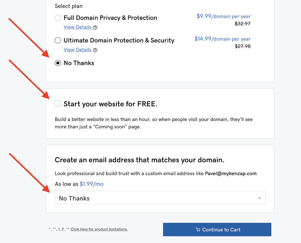 GoDaddy Domain checkout services.