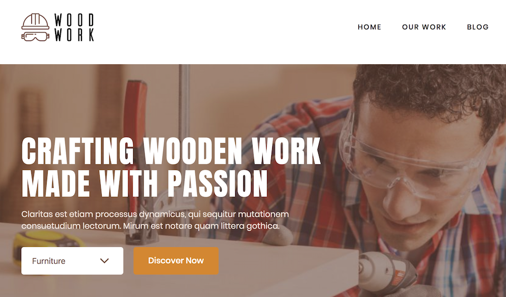 WoodWork Kenzap WordPress theme home page screenshot