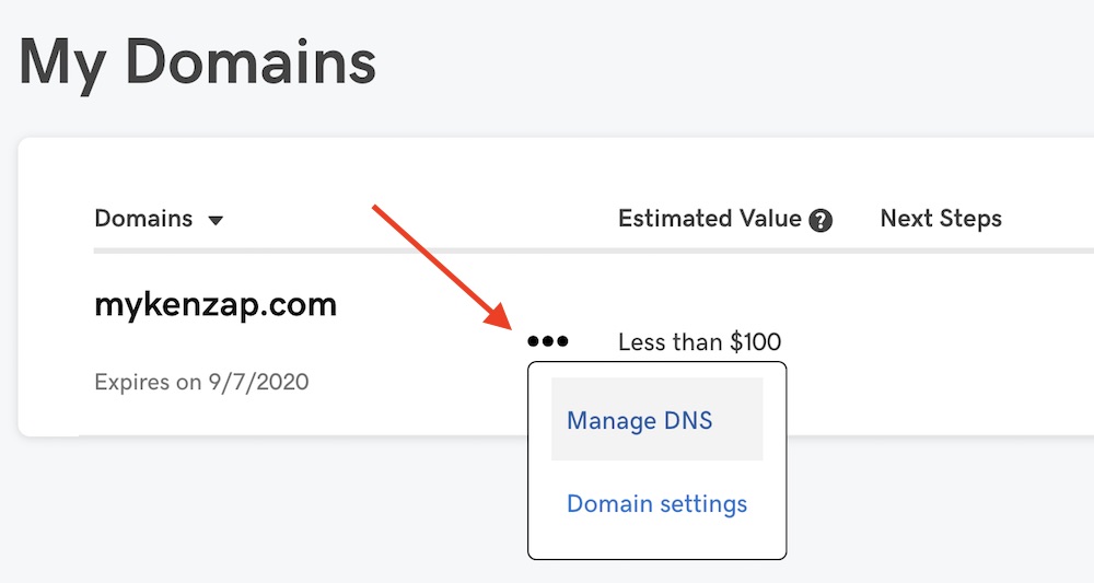 GoDaddy accessing domain name DNS settings from domain manager 