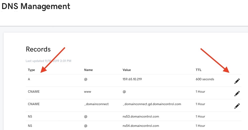 changing DNS A record of a domain name to point to Kenzap Cloud website