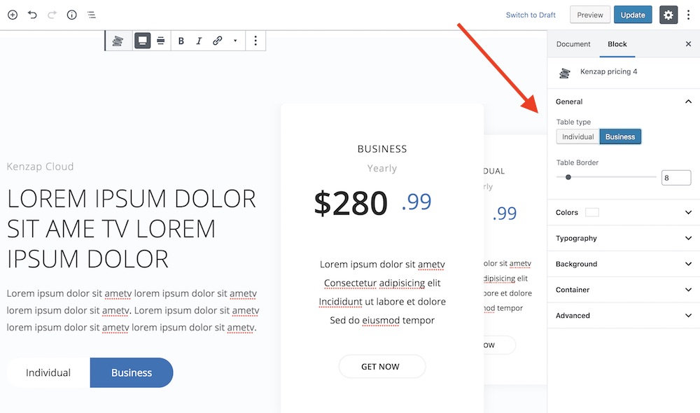 Customizing kenzap pricing tables 