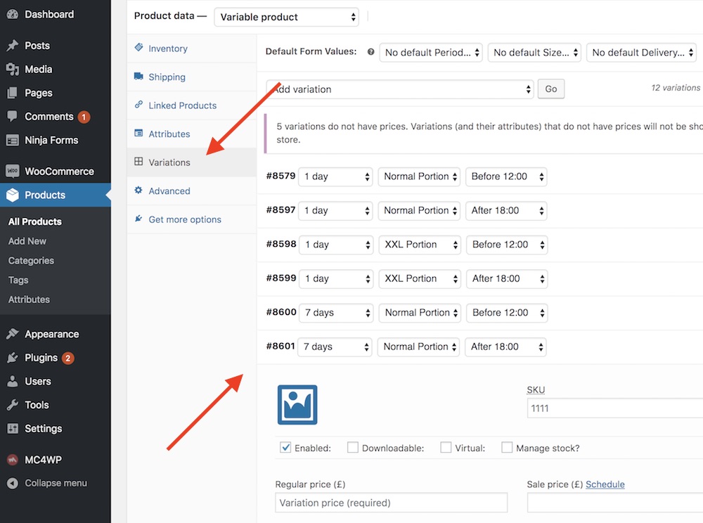 Meal Plan variation in WooCommerce - Salad WordPress theme