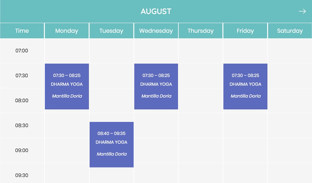 YogaYuk Classes schedule calendar for instructors